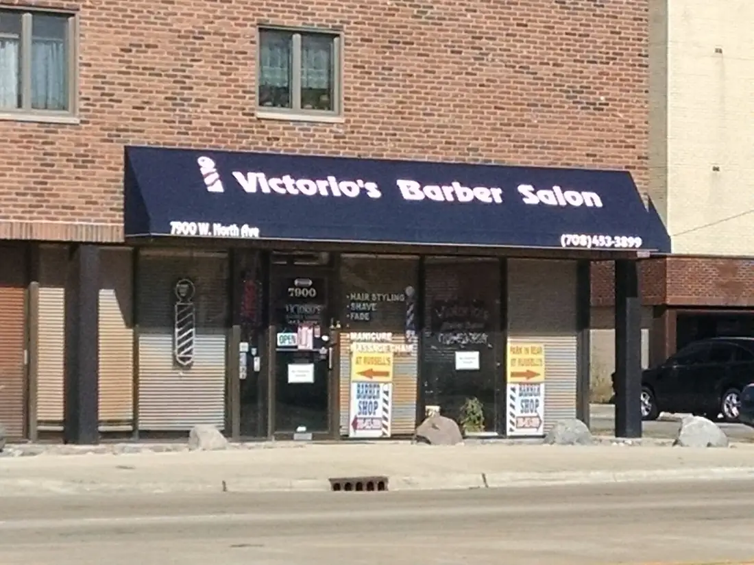 Victorio’s storefront with the navy awning at 7900 W North Ave